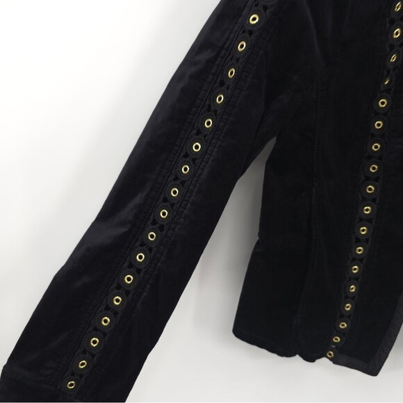 Free People Margot Black Velvet Jacket Lace Inset Grommets Regency Core Zip Up - Picture 6 of 16